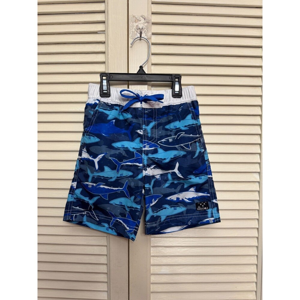 Big Chill Blue Shark Swim Trunks Board Shorts Mesh Lined UPF 50 Boys Size 5